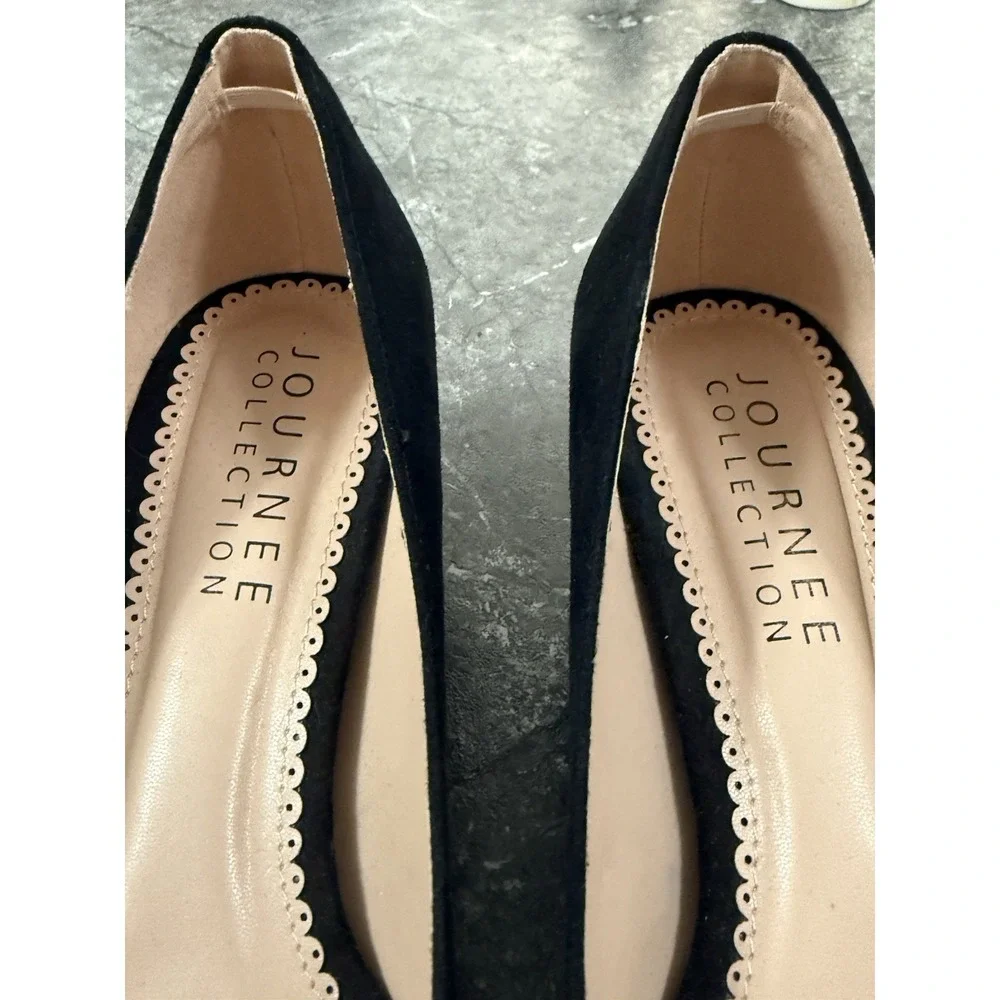 Journee Collection Black Velvet Bow Pointed Toe Kitten Heel Pumps Womens Sz 9